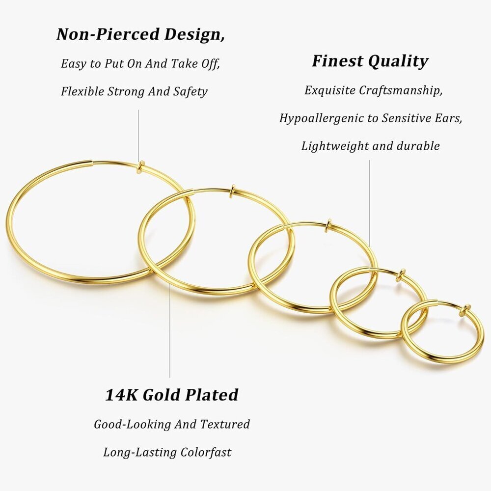 Stainless Steel Clip On Hoop Earrings Multiple Sizes Non-Pierced Women - Picture 5 of 7